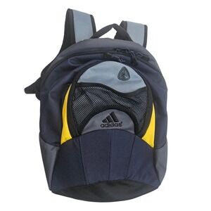 Adidas Backpack Navy Blue Yellow Gray Mesh Pocket Small Gym School Bag Retro